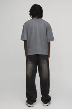 T-shirt Oversize Boxy Vintage Anthracite Avec Imprimé Football Aérographe