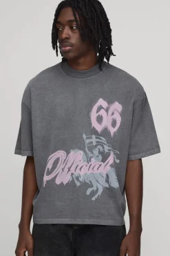 T-shirt Oversize Boxy Vintage Anthracite Avec Imprimé Football Aérographe
