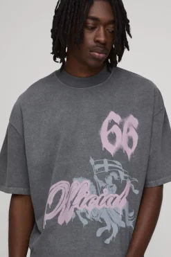 T-shirt Oversize Boxy Vintage Anthracite Avec Imprimé Football Aérographe