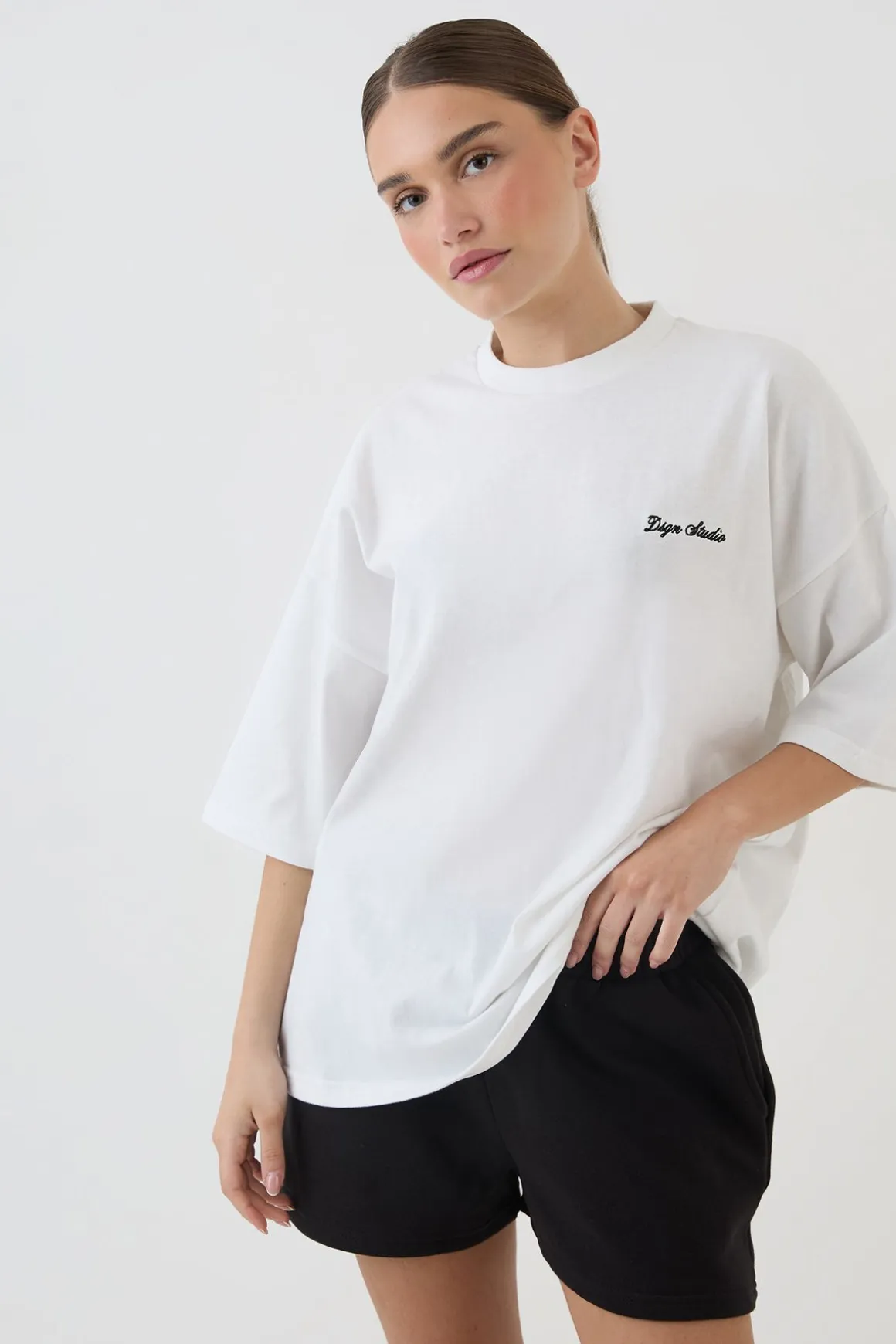 T-shirt Oversize Brodé Avec Logo Script Dsgn Studio