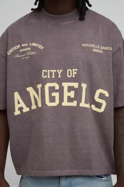 T-shirt Oversize City Of Angels Chocolat Délavé