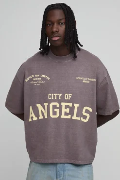T-shirt Oversize City Of Angels Chocolat Délavé