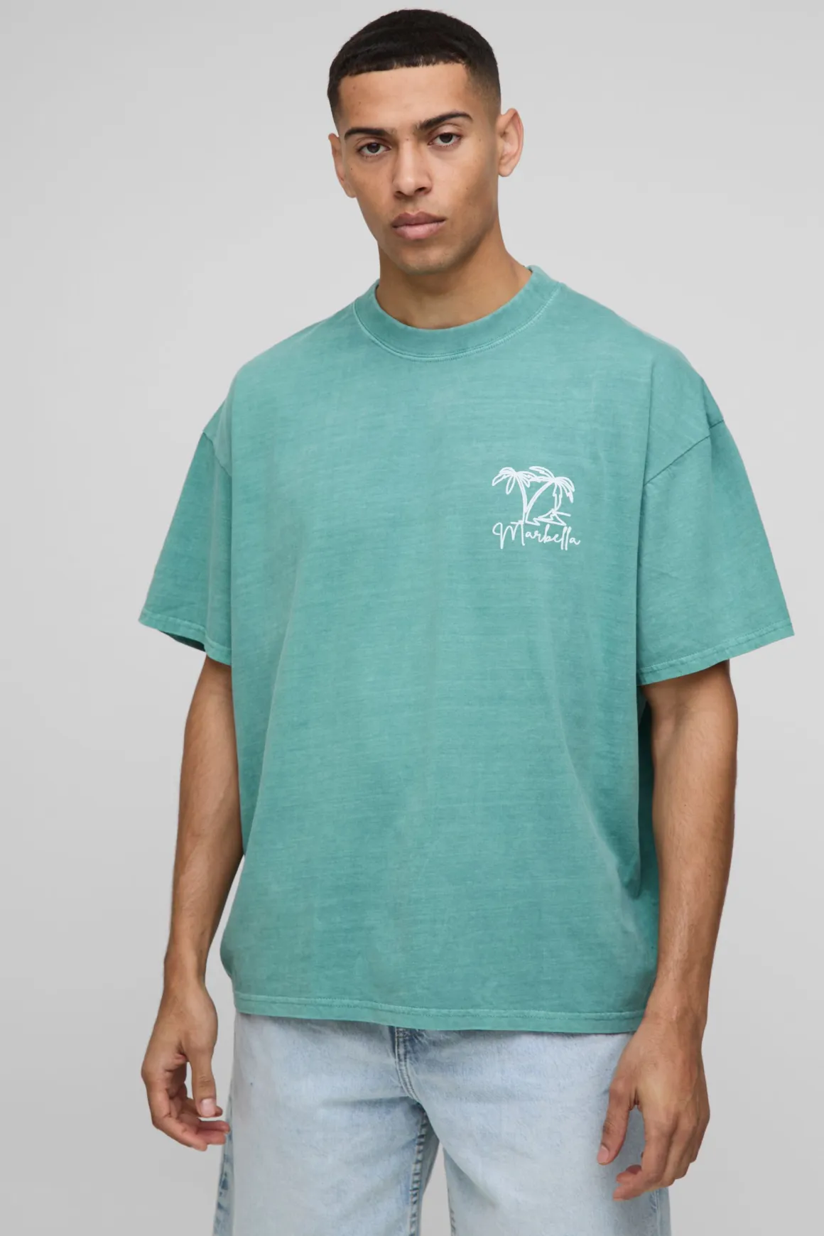 T-shirt oversize à col allongé avec graphique Marbella délavé