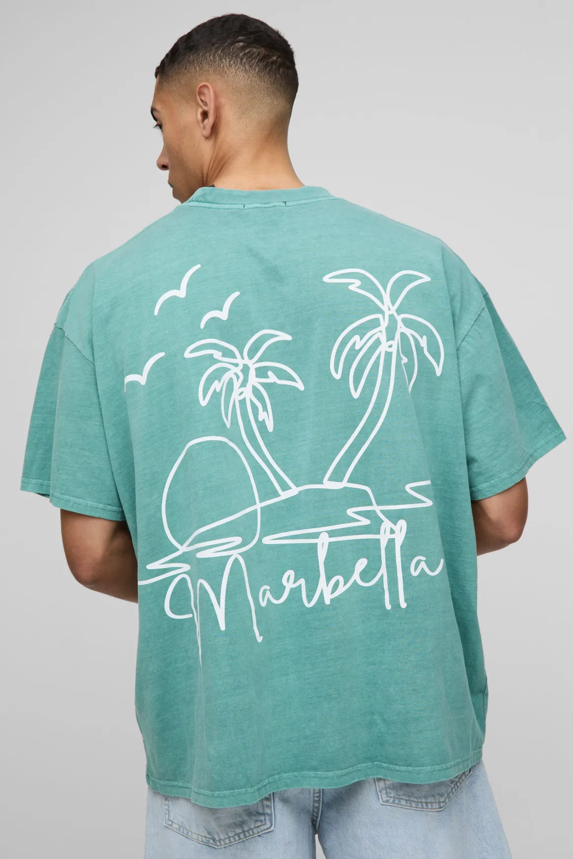 T-shirt oversize à col allongé avec graphique Marbella délavé