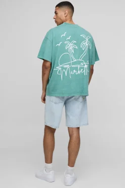 T-shirt oversize à col allongé avec graphique Marbella délavé