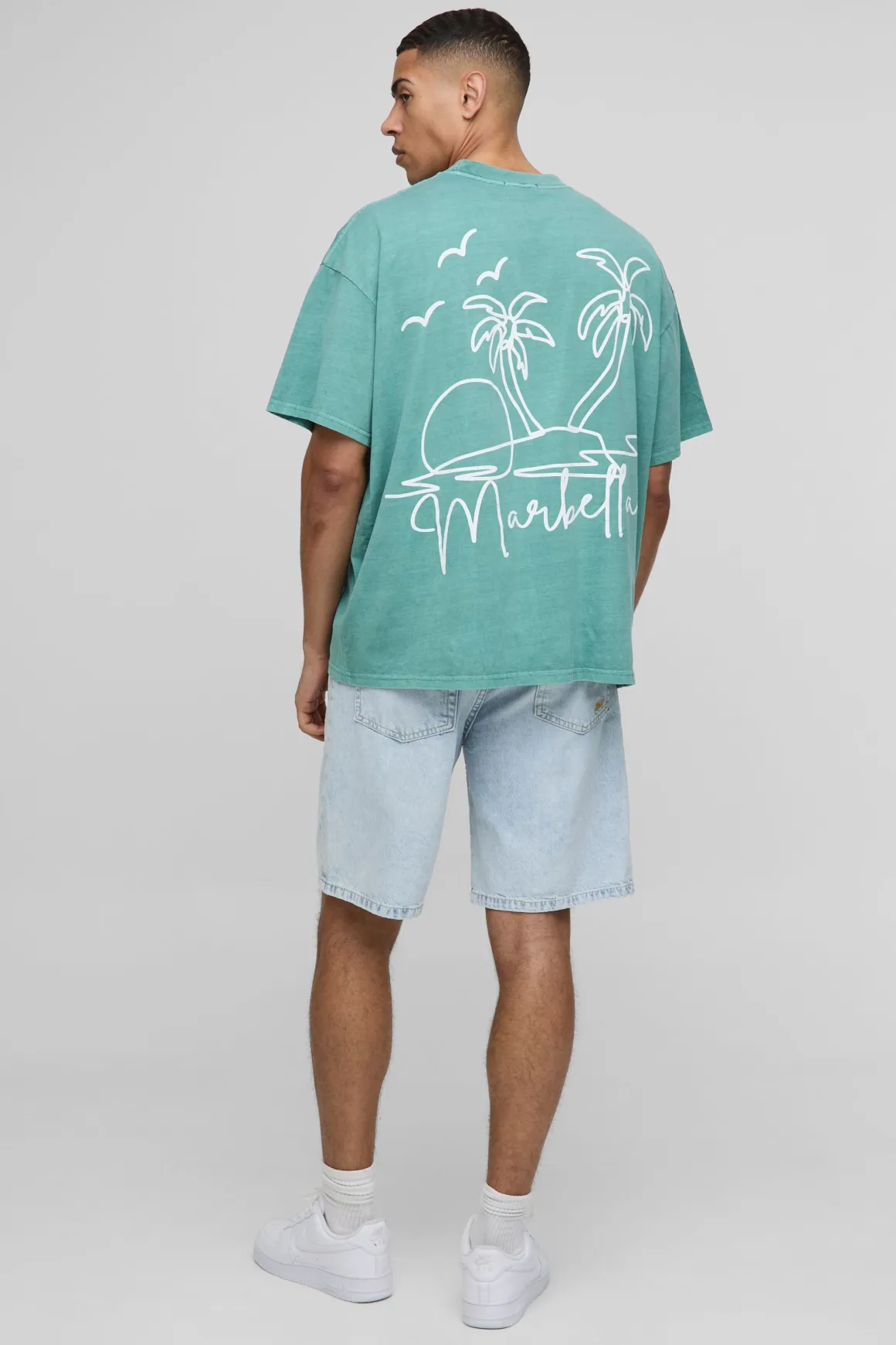 T-shirt oversize à col allongé avec graphique Marbella délavé