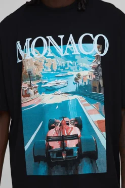 T-shirt Oversize À Col Allongé Imprimé Course De Monaco