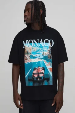 T-shirt Oversize À Col Allongé Imprimé Course De Monaco