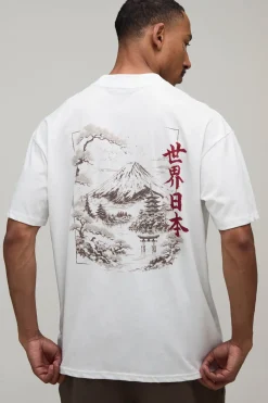 boohooMAN T-shirt Oversize Coupe Ample Imprimé Montagne Japonaise<Homme T-Shirts Impriméstendances|T-Shirts