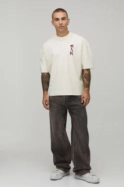 boohooMAN T-shirt Oversize Coupe Boxy Avec Coutures Apparentes Et Imprimé Colonne Vertébrale<Homme T-Shirts Impriméstendances|T-Shirts