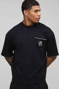 T-shirt oversize à coupe boxy en interlock B Scroll, avec passepoil brodé