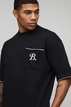 T-shirt oversize à coupe boxy en interlock B Scroll, avec passepoil brodé