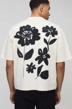 boohooMAN T-shirt oversize à coupe boxy, encolure allongée et imprimé floral<Homme T-Shirts Impriméstendances|T-Shirts