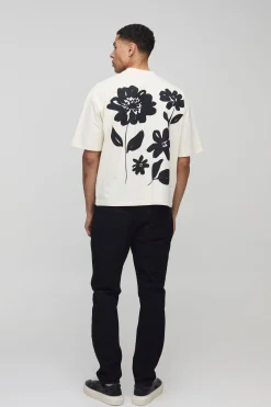 boohooMAN T-shirt oversize à coupe boxy, encolure allongée et imprimé floral<Homme T-Shirts Impriméstendances|T-Shirts