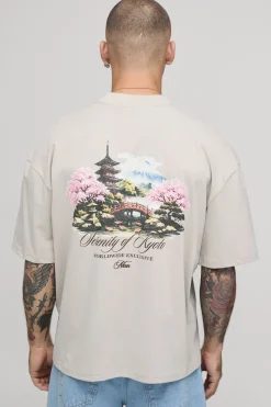 boohooMAN T-shirt Oversize Coupe Boxy Imprimé Paysage Pierre<Homme T-Shirts Impriméstendances|T-Shirts