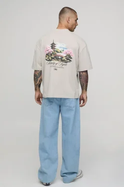 boohooMAN T-shirt Oversize Coupe Boxy Imprimé Paysage Pierre<Homme T-Shirts Impriméstendances|T-Shirts