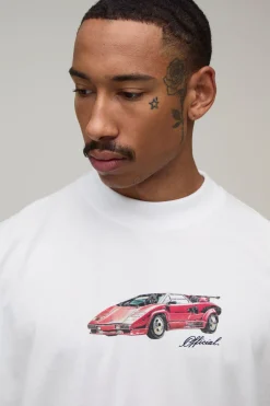 boohooMAN T-shirt Oversize Coupe Boxy Imprimé Voiture Sportive<Homme T-Shirts Impriméstendances|T-Shirts