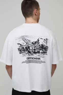 boohooMAN T-shirt Oversize Coupe Boxy Imprimé Paysage Désertique<Homme T-Shirts Impriméstendances|T-Shirts