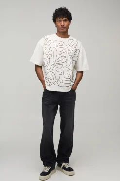 T-shirt Oversize Coupe Boxy Orné De Motifs Doodle