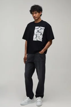 T-shirt Oversize Coupe Boxy Poids Lourd Avec Ornements Floraux