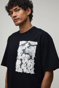 T-shirt Oversize Coupe Boxy Poids Lourd Avec Ornements Floraux