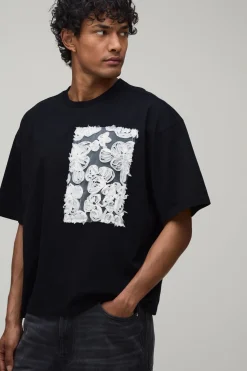 T-shirt Oversize Coupe Boxy Poids Lourd Avec Ornements Floraux