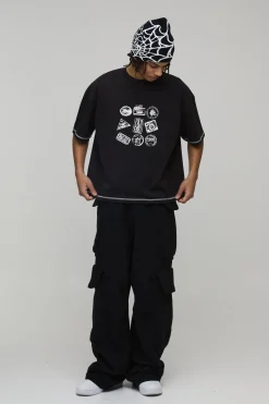 T-shirt Oversize Coupe Boxy À Surpiqûres Contrastées Et Imprimé Tampon