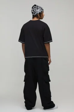 T-shirt Oversize Coupe Boxy À Surpiqûres Contrastées Et Imprimé Tampon
