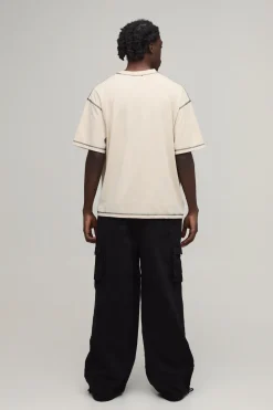 T-shirt Oversize À Coutures Apparentes Contrastantes Et Broderie