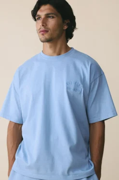 T-shirt Oversized Brodé En Coton Épais 280 G/m²