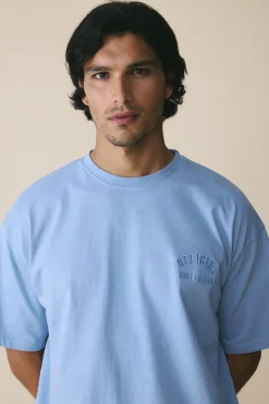T-shirt Oversized Brodé En Coton Épais 280 G/m²