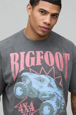 boohooMAN T-shirt Oversize Délavage Acide Imprimé Licence Big Foot<Homme T-Shirts Impriméstendances|T-Shirts