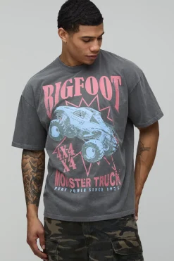 boohooMAN T-shirt Oversize Délavage Acide Imprimé Licence Big Foot<Homme T-Shirts Impriméstendances|T-Shirts