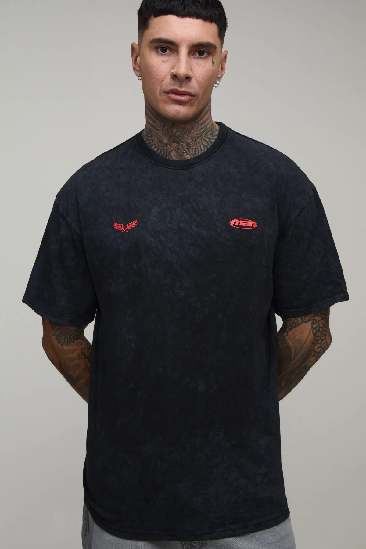 boohooMAN T-shirt Oversize Délavé Charbon Imprimé Built On Tradition Pour Homme Grand<Homme Tout Afficher|Tout Afficher