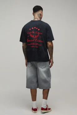 boohooMAN T-shirt Oversize Délavé Charbon Imprimé Built On Tradition Pour Homme Grand<Homme Tout Afficher|Tout Afficher