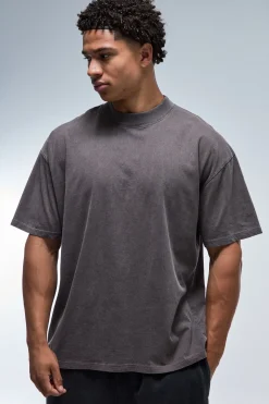 T-shirt Oversize Délavé Col Étendu Inscription One More Rep