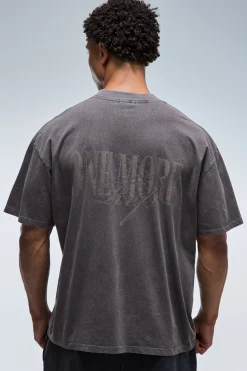 T-shirt Oversize Délavé Col Étendu Inscription One More Rep