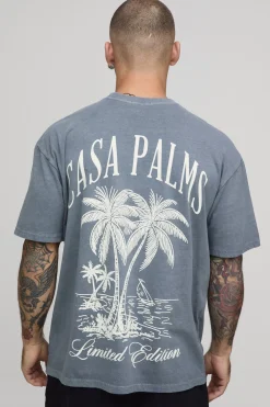 T-shirt Oversize Délavé Imprimé Casa Palms