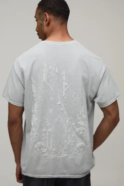 T-shirt Oversize Délavé À Imprimé Gothique Tonal