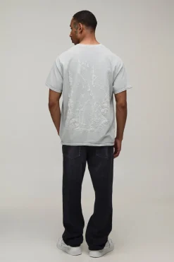 T-shirt Oversize Délavé À Imprimé Gothique Tonal