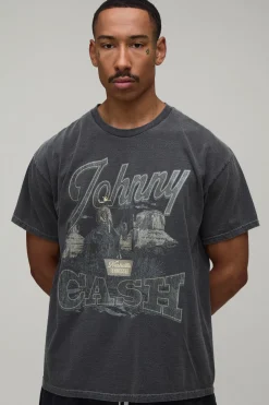 T-shirt Oversize Délavé Imprimé Johnny Cash