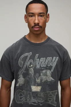 T-shirt Oversize Délavé Imprimé Johnny Cash