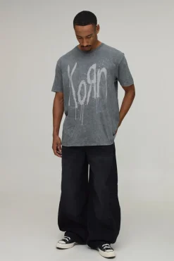 T-shirt Oversize Délavé Imprimé Licence Korn