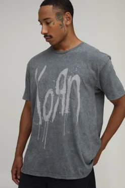 T-shirt Oversize Délavé Imprimé Licence Korn