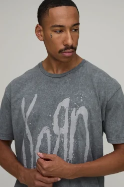 T-shirt Oversize Délavé Imprimé Licence Korn