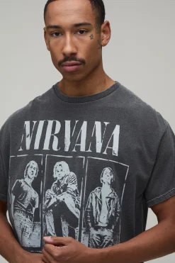 boohooMAN T-shirt Oversize Délavé Imprimé Licence Nirvana<Homme T-Shirts Impriméstendances|T-Shirts