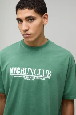 T-Shirt Oversize Délavé Imprimé NYC Run Club