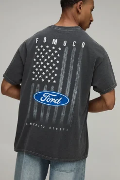 T-shirt Oversize Délavé À Imprimé Plaque Ford
