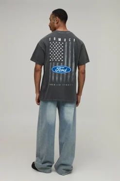 T-shirt Oversize Délavé À Imprimé Plaque Ford