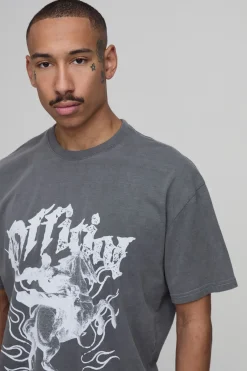 T-shirt Oversize Délavé Imprimé Renaissance